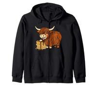 Cute Highland Cow Pancake Cartoon Farm Breakfast Snack Zip Hoodie