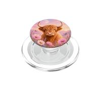Cute Highland Cow Pink Blue Wildflower Butterfly Moon PopSockets PopGrip for MagSafe