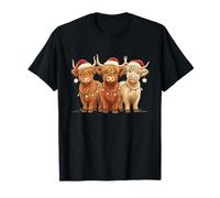 Cute Highland Cow Santa Hat Country Farmhouse Christmas T-Shirt