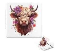 Cute Highland Cow Square Compact Mirror, Magnifying Mirror Small Lightweight Portable Handbag Mini Essentials Highland Cow Lovers Small Mirrors, Mini Travel Mirrors, Gifts for Women Teenage Girls