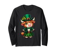 Cute Highland Cow St Patrick's Costume Leprechauns Shamrock Long Sleeve T-Shirt