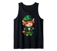 Cute Highland Cow St Patrick's Costume Leprechauns Shamrock Tank Top
