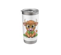 Cute Highland Cow St Patricks Day Lucky Shamrock Glasses Stainless Steel Insulated Tumbler