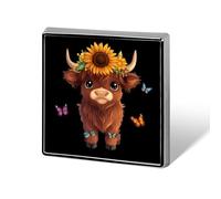 Cute Highland Cow Sunflower Printed Square Brooches Colorful Fashion Pins Badge for Backpacks Shirts Scarf