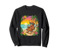 Cute Highland Cow Tropical Beach Sunset Vacation Fun Sweatshirt