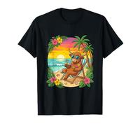 Cute Highland Cow Tropical Beach Sunset Vacation Fun T-Shirt