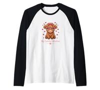Cute Highland Cow Valentine Heart Glasses Raglan Baseball Tee