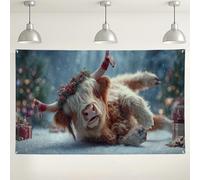 Cute Highland Cow Wall Backdrop, Winter Wonderland Animal Decor for Parties, Festive Holiday Photography Background for Christmas Events 71x43 Inch