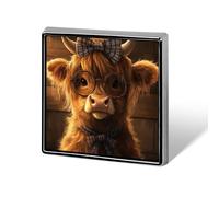 Cute Highland Cow Wearing Round Vintage Glasses Unisex Brooches & Pins Square Lightweight Lapel Badge Jewelry for Clothing Shawl Hat