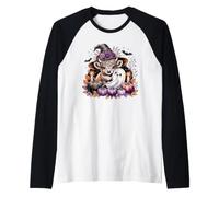 Cute Highland Cow Witch Hat Ghost Fall Season Raglan Baseball Tee