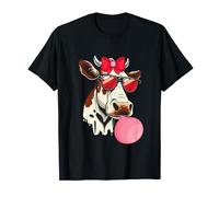 Cute Highland Cow With Bubble Gum Bandana Glasses T-Shirt