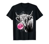 Cute Highland Cow with Bubblegum White and Black Western T-Shirt