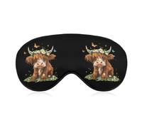 Cute Highland Cow with Flowers Sleep Mask Lightweight Blindfold Eye Mask with Adjustable Strap for Men Women