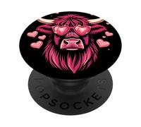 Cute Highland Cow With Hearts PopSockets Adhesive PopGrip