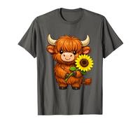 Cute Highland Cow with Sunflower Cartoon T-Shirt