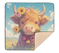 Cute Highland Cow with Sunflowers Cute Foldable Baby Play Mat for Floor 1-Piecing Activity Entertainment Mat for Babies Infants Toddlers, 50'' x 50''