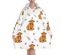 Cute Highland Cow,Women's Oversized Wearable Blanket Hoodie, Blanket Sweatshirt,Flannel Pullover Blanket