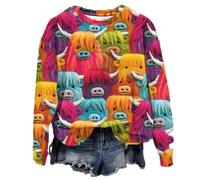 Cute Highland Western Print Shirt Cow Sweatshirt 3D Sweatshirts for Women (UK, Alpha, L, Regular, Regular, Colorful)
