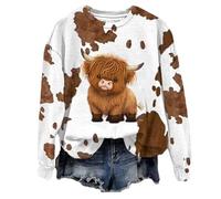 Cute Highland Western Print Shirt Cow Sweatshirt 3D Sweatshirts for Women (UK, Alpha, S, Regular, Regular, White)