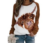 Cute Highland Western Print Shirt Cow Sweatshirt 3D Sweatshirts for Women (UK, Alpha, XXL, Regular, Regular, Brown)