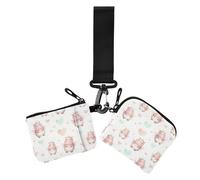 Cute Hippo Angel Pattern on White Women's Coin Pouches Card Holder Slim Detachable Business Card Case Money Organizer with Keychain for Women 2 Packs