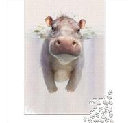 Cute Hippo Baby Painting Puzzles 1000 Pieces Paper Puzzles for Adults And Teenager Family Game Christmas Eve Gifts 1000pcs (38x26cm)