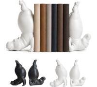 Cute Hippo Bookends, Heavy Resin Acrobatic Hippo Bookends Ends Book Ornament Creative Hippo Notebook Holder Farmhouse Cool Modern Small for Various Types of Books (White-1 pair)