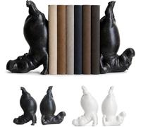Cute Hippo Bookends, Heavy Resin Acrobatic Hippo Bookends Ends Book Ornament Creative Hippo Notebook Holder Farmhouse Cool Modern Small for Various Types of Books (Black-1 pair)