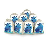 Cute Hippo Bunches Pocket Cotton And Hemp with Drawstring 8 Pieces Reusable Gift Bags Jewelry Pouch for Wedding DIY Craft Party (4.9 X 6.7 Inch)
