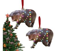 Cute Hippo Christmas Ornament, 2PCS Hippo Hanging Ornaments, 2D Acrylic Baby Hippo Ornament, Hippo Christmas Tree Ornament, Pygmy Hippo Pendant, Animal Ornament For Christmas Decor