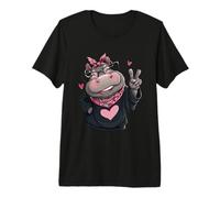 Cute Hippo Female Character Peace Sign Kawaii Pop Graphic Premium T-Shirt