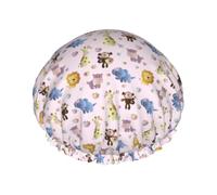 Cute Hippo Giraffe Zoo Animal Pattern Reusable Shower Cap Bath Cap Double Waterproof Layers Bathing Hat