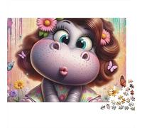 Cute Hippo Girl Jigsaw Puzzle Beasts 1000 Pieces Eco-friendly Paper Bundle for Adults 12+ Home Decor Puzzle 70x50cm/1000pcs