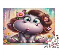 Cute Hippo Girl Jigsaw Puzzles 1000 Piece Recycled Paper for Adults Puzzle for Adults Hard Difficult Challenging Family Game Fun Home Activity Great Gift Idea 38x26cm/1000pcs