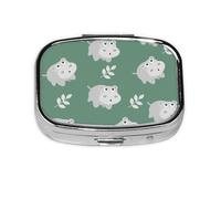 Cute Hippo,Meta Pill Box 2 Compartment Medicine Case,Portable Organizer,Rectangle Meta Portable Organizer Pill Box 1624 Compartment Medicine Case