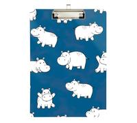 Cute Hippo Navy Clipboard Acrylic Fashion Clipboards A4 Standard Size Clip Board with Low Profile Metal Clip for Students, Women, Man