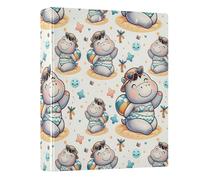 Cute Hippo Pattern 3 Ring Binder 1.5 Inch Round Ring Binder View Binder Holds 200 Documents for Home School Office Use
