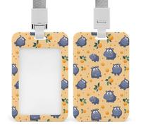 Cute Hippo Pattern Funny ID Badge Holder with Detachable Neck Lanyards Vertical Card for Offices Men Women