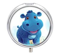 Cute Hippo Pill Box Medicine Pill Organizer 3 Compartment Daily Pill Case Small Pill Container Round Pill Holder Travel Pill Box Metal Pill Case for Purse Pocket