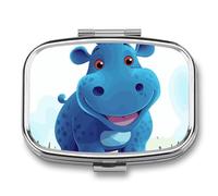 Cute Hippo Pill Case with 2 Compartment, Pill Organizer Portable Square Pill Box,Vitamin Pill Organizer for Pocket Purse and Travel