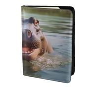 Cute Hippo Print 5.5 Inch Passport For Men And Women Lightweight Stylish Travel Document Wallet, Black, One Size