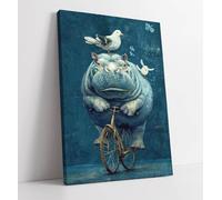 Cute Hippo riding a bike Canvas Wall Art Print Picture - 20 inch wide x 30 inch high (Frame Depth 30mm)