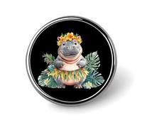 Cute Hippo Round Brooches And Pins for Women 1" Men Lapel Pin for Hat Bag Backpack Decor