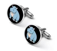 Cute Hippo Shirt Cufflinks Round Cuff Links for Business Wedding Party Father's Day Gift 1.7cm