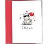 Cute Hippo Valentine's Day Card Anniversary Birthday I Love You #2019