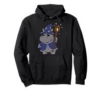 Cute Hippo Wizard Magic Fantasy Staff Pullover Hoodie