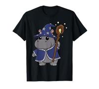Cute Hippo Wizard Magic Fantasy Staff T-Shirt