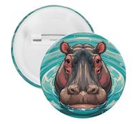 Cute Hippopotamus Badge Metal Round Pins, Lightweight Brooch for Backpack, Fashion Button Pins Badge for Shirts, Jackets, Shawl Coat, Unisex, 5PCS, Tinplate, metal round pins