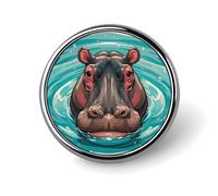 Cute Hippopotamus Badges Circle with Button Design, Personalized Picture Pin Brooches, Round Badge Holders for Decorate Hat Shirt Clothing Bag Accessories