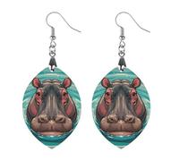 Cute Hippopotamus Wooden Earrings for Women, Vintage Elegant Wood Jewelry, Lightweight Earrings for Wedding, Party, Everyday Jewelry Gift, Apricot shaped, Wood, wood